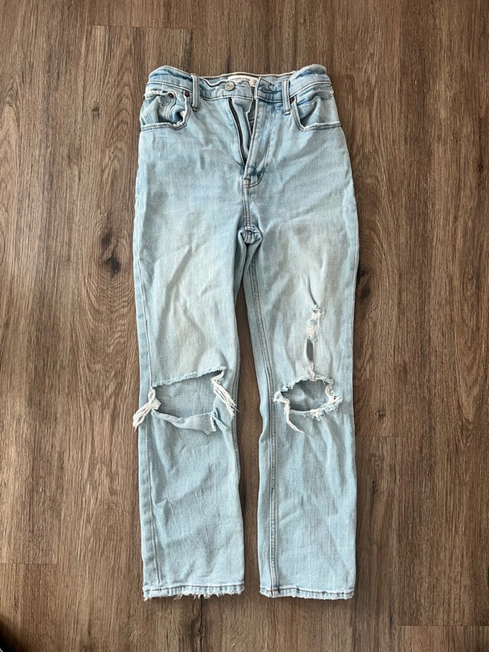 Abercrombie Light Wash Distressed High-Waist Jeans